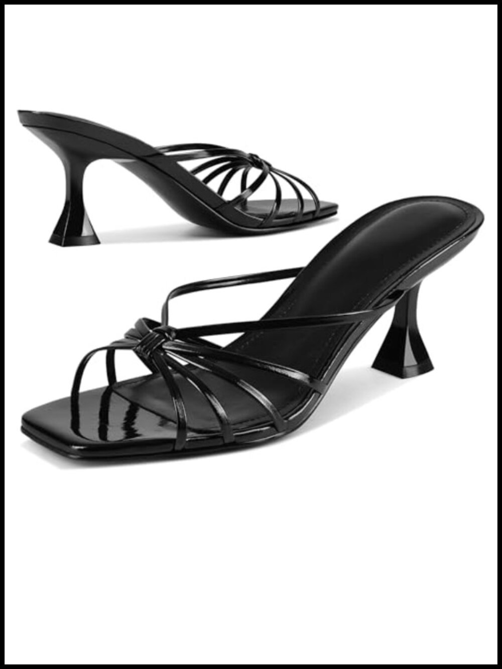 Kitten Heels Square Open Toe Strappy Faux Leather Dress Sandals